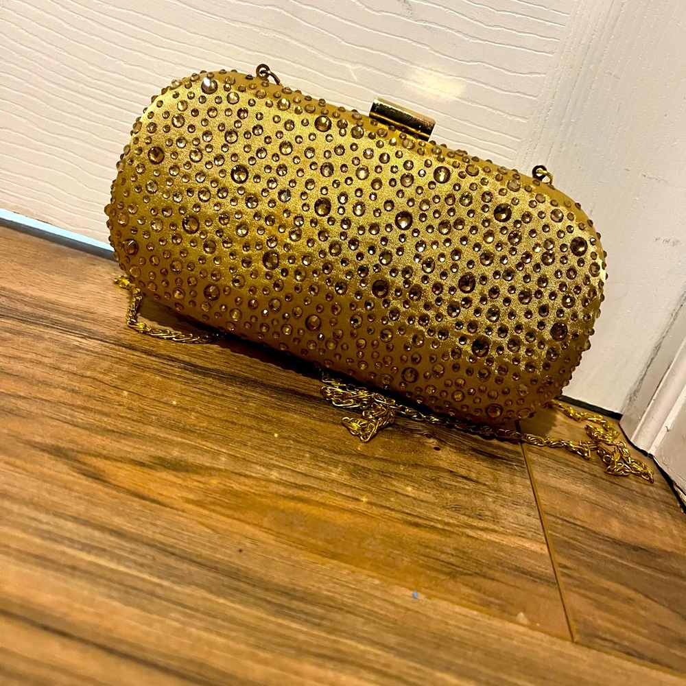 Gold beaded evening clutch